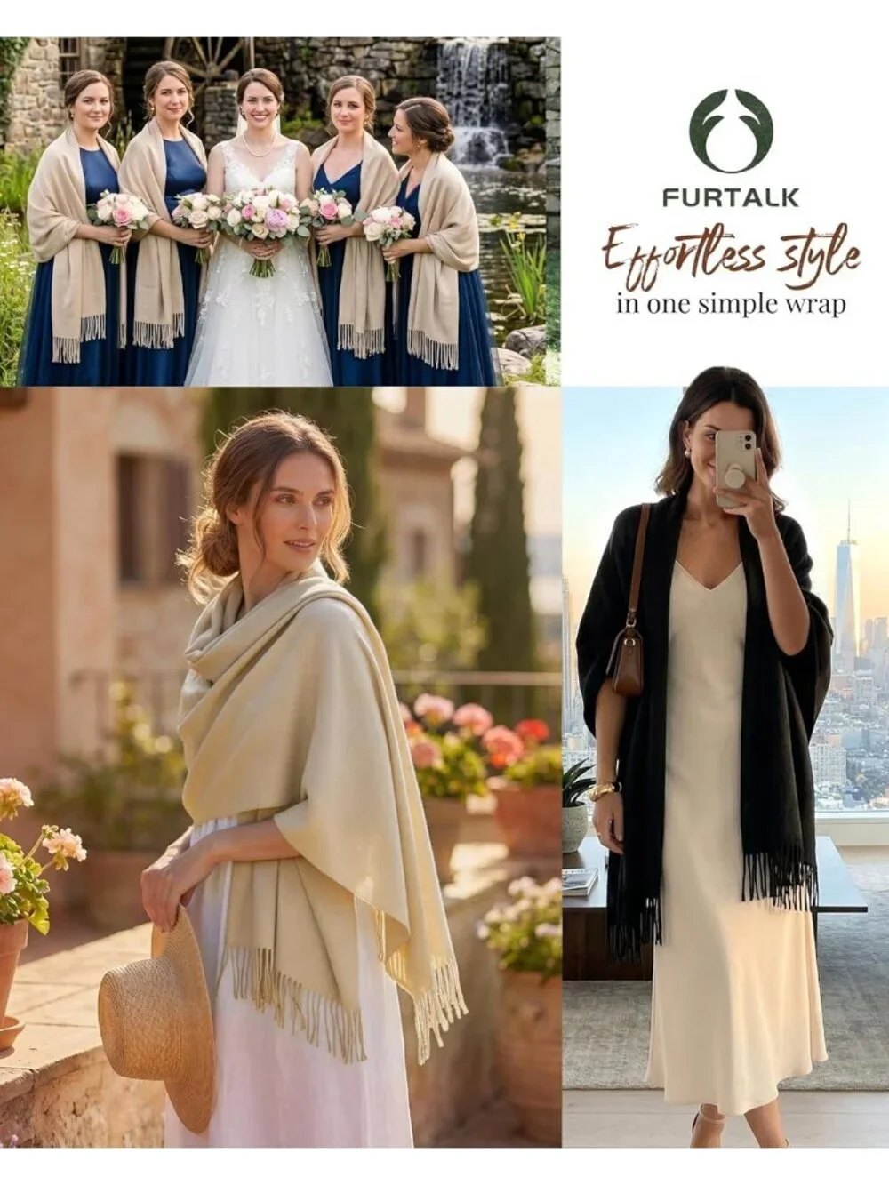 Women's Dark Beige Evening Dresses Blanket Imported Pashmina Shawl Scarves